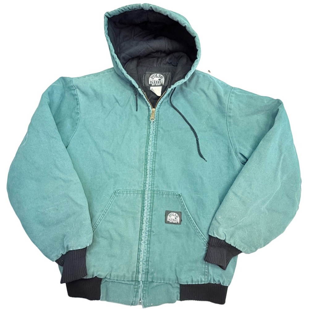 Vintage Polar King by Key Hooded Duck Canvas Work Jacket Green 42 Tall USA